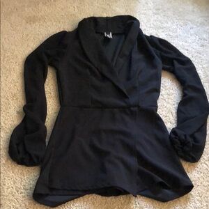 Windsor Elegant Black Long Sleeve Romper with Cute Collar Size S (fits XS)